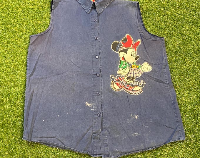 Vintage Minnie Mouse Button Down Shirt Made USA Size Youth XL Walt Disney World Disneyland WDW Mickey Mouse 1990s 90s