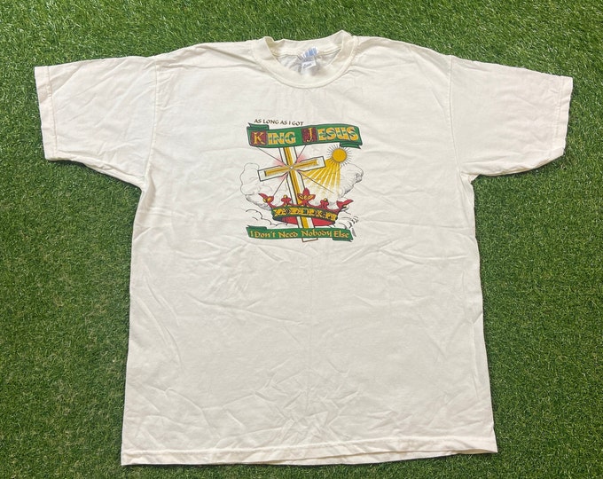 Vintage King Jesus T Shirt Tee Gildan Size Xtra Large XL Church Sunday Service Salvation Praise 1990s 90s Christian God Religious
