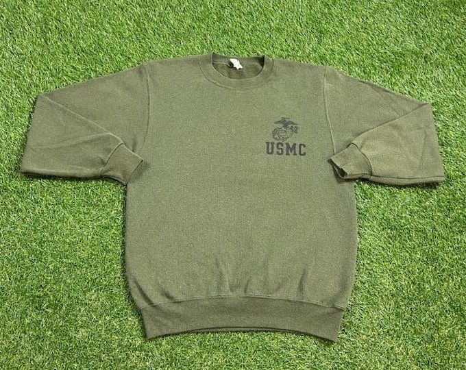 Vintage USMC Crewneck Sweatshirt Made USA Size Small S United States Marines Corps Army US Military 1990s 90s Pull Over Oversized