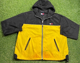 Vintage Tommy Hilfiger Windbreaker Suit Light Rain Jacket Size Xtra Large XL Quality 2 Piece Set Matching Pants Sweat Suit Big Flag 1990s