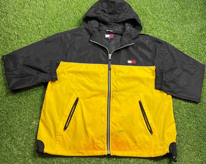 Vintage Tommy Hilfiger Windbreaker Suit Light Rain Jacket Size Xtra Large XL Quality 2 Piece Set Matching Pants Sweat Suit Big Flag 1990s