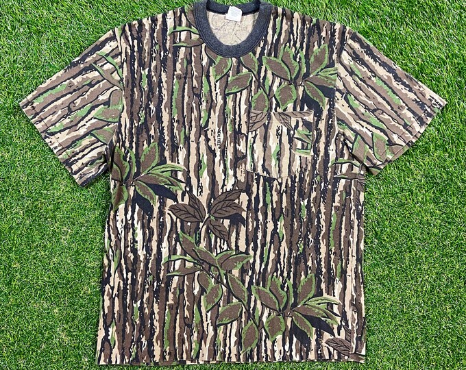 Vintage Real Tree Camo T Shirt Tee With Pride in America Made USA Size Medium M Army Fatigue Forest