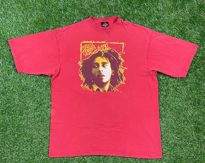 Vintage Bob Marley T Shirt Tee Zion Rootswear Made USA Size Xtra Large XL Rare Print Reggae Music