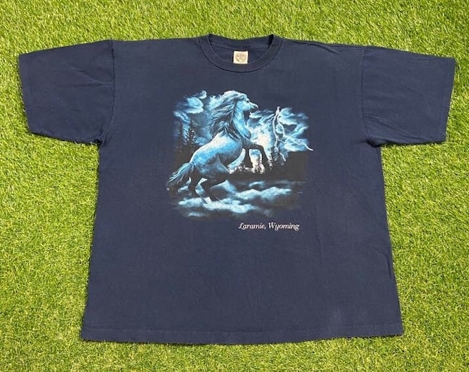 Vintage Laramie Wyoming T Shirt Tee Made USA Size XXL 2XL Jackson Hole Horse Ranch Farm Homestead 1990s 90s