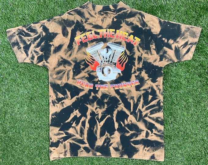 Vintage Daytona Beach Bike Week 1999 Feel the Heat Custom Bleach Dye T Shirt Tee Xtra Large XL Harley Davidson 3D Eagle Motorcycle Biker