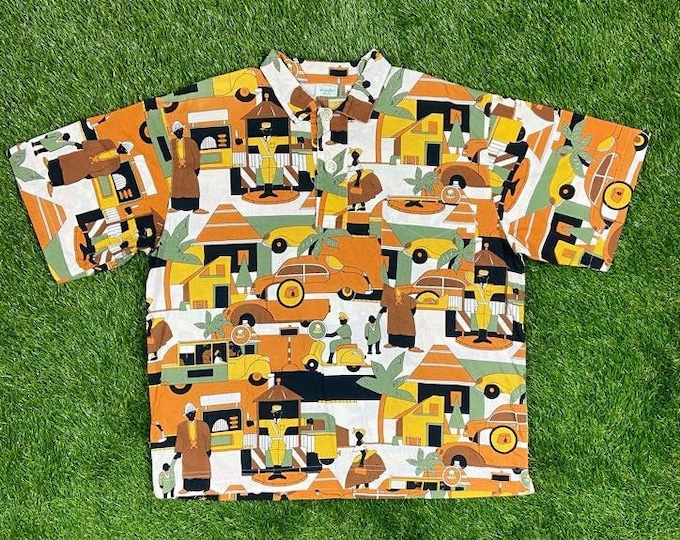 Vintage Wacky Fun Art United Colors of Benetton Button Down Shirt Made in Italy Size M 70s 1970s Medium Original Classic Party Casual