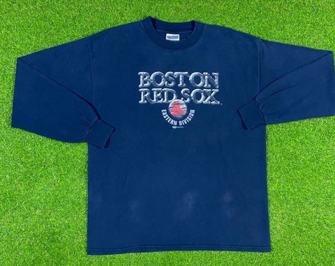Vintage Boston Red Sox Spell Out Long Sleeve T Shirt Tee Gildan Large New England MLB Baseball Stadium 1980's 80s