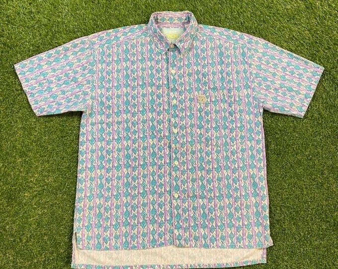 Vintage Fun Hawaiian Button Down Beach Shirt Pacific Coast Highway Size Medium M Original 1980s 80s Classic Short Sleeve Fun