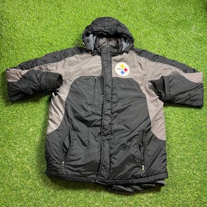 Vintage Pittsburgh Steelers Parka Jacket Size Medium M NFL Football Pennsylvania Steel Curtain Light Rain Coat Vest 1990s 90s