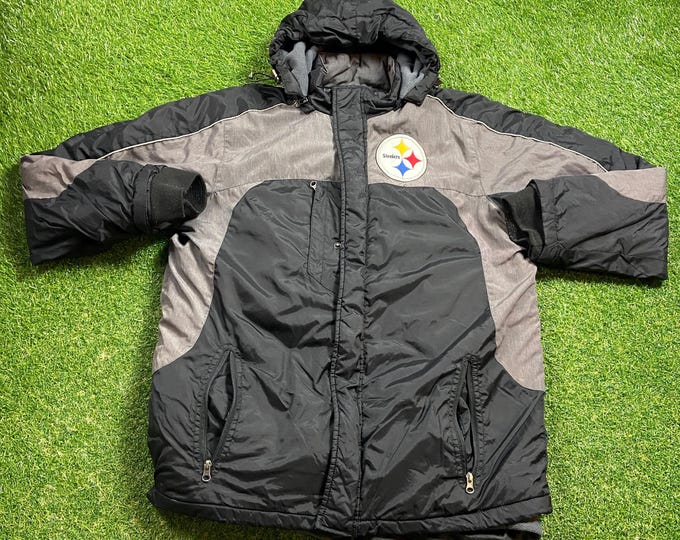 Vintage Pittsburgh Steelers Parka Jacket Size Medium M NFL Football Pennsylvania Steel Curtain Light Rain Coat Vest 1990s 90s