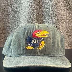 Vintage University of Kansas Strap Back Hat New Era Made Usa OSFA NCAA College Basketball KU Jayhawks 1990s 90s