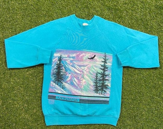 Vintage Montana Crewneck Sweatshirt Fruit of the Loom Made USA Size Medium M Glacier National Park Pull Over Oversized