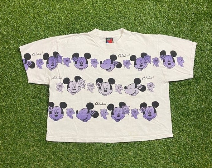 Vintage Mickey Mouse Crop Top Shirt Made USA Size Medium M Aloha Hawaii Walt Disney World Magic Kingdom WDW Disneyland 1990s 90s