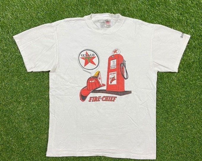 Vintage Texaco Havoline Fire Chief T Shirt Tee Oneita Made USA Size Large L Gas Station 1990s 90s
