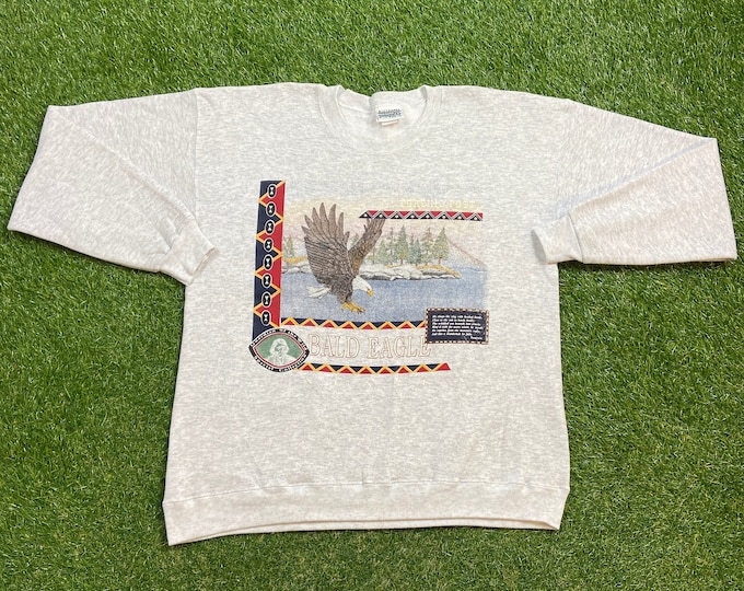 Vintage Alaska Crewneck Sweatshirt Danaggers Made USA Size Large L Bald Eagle Northern Lights Habitat Environment Pull Over Oversized
