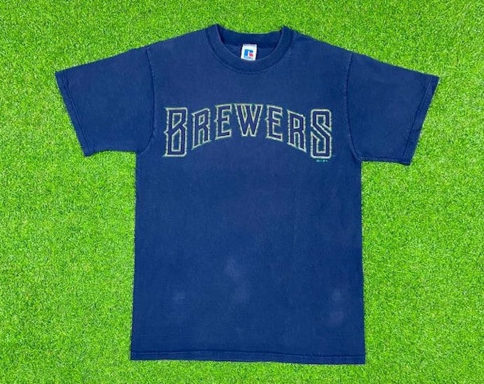 Vintage Milwaukee Brewers Spell Out T Shirt Tee 1990s MLB Baseball National League Russell Athletic Made USA Size Medium M 90s