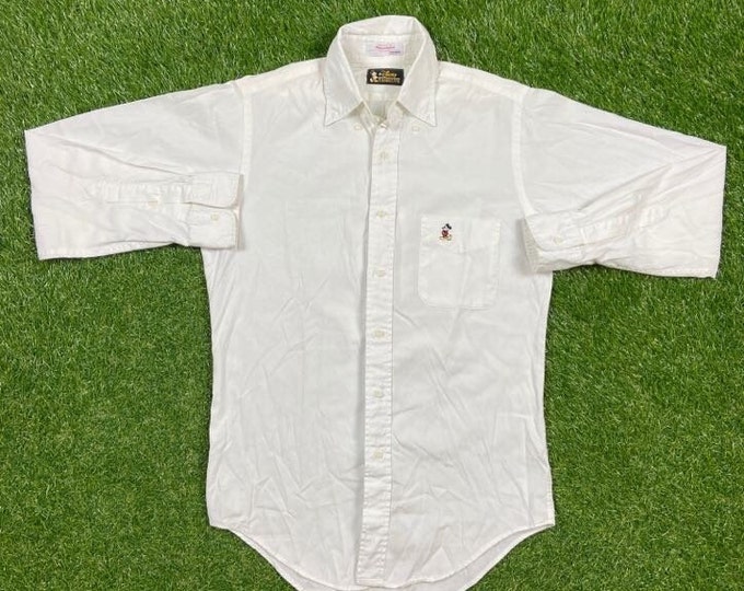 Vintage Mickey Mouse Button Down Shirt Disney Fashions Made USA Size Small 14 1/2 Walt Disney World Magic Kingdom Disneyland