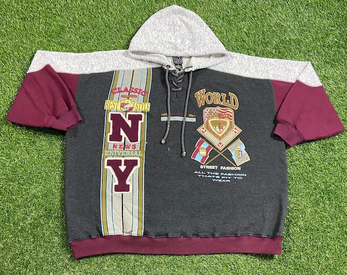 Vintage New York News Hoodie Sweatshirt Size Medium M Quality 1990s Oversized Comfy Great Fit Original 90s Pull Over