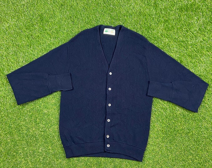 Vintage Blue Cardigan Sweater Green Tiger Made USA Size Large L 1990s 90s Comfy Button Down Warm