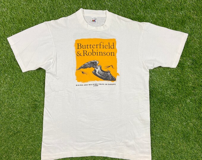 Vintage Butterfield and Robinson Biking and Walking Trips in Europe 1989 T Shirt Tee Fruit of the Loom Made in Canada Size Xtra Large XL