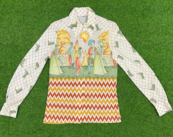 Vintage Hippie ButtonDown Shirt Size S Dress Shirt 1970s 70s Original True Vintage Classic Portrait Designer Rare