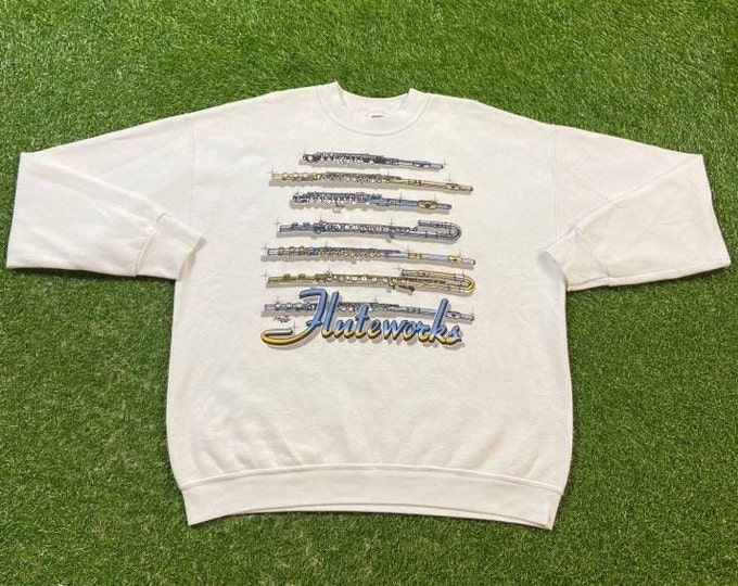 Vintage Fluteworks Crewneck Sweatshirt Made USA Size Xtra Large XL Classical Music Baroque Wolfgang Amadeus Mozart JS Bach Beethoven 1990s
