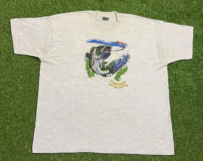 Vintage Pennsylvania The Great Outdoors T Shirt Tee Made USA Size 3X Planet Ocean Fishing Bass Pro Shop 1990s 90s