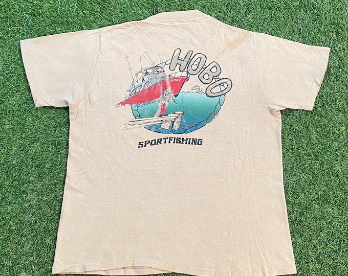 Vintage HOBO Sportfishing T Shirt Tee Size Small S Bass Pro Shops Fishing Hunting Nature 1970s 70s