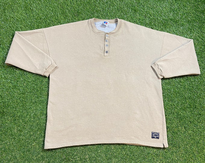 Vintage Beige Crewneck Sweatshirt Russell Athletic Made USA Size XXL 2XL Quality 1990's Oversized Comfy Great Fit Original 90s Pull Over