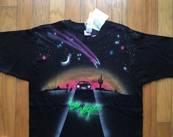 Vintage Las Vegas Large Star Shirts Unique Handmade Made in USA Neon 90s Deadstock Area 51 Nevada Galaxy Moon Retro Crazy Party Nasa 80s