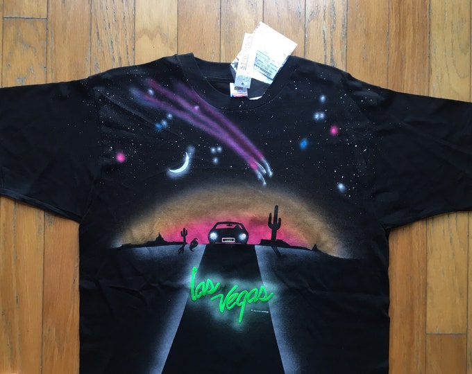 Vintage Las Vegas Large Star Shirts Unique Handmade Made in USA Neon 90s Deadstock Area 51 Nevada Galaxy Moon Retro Crazy Party Nasa 80s