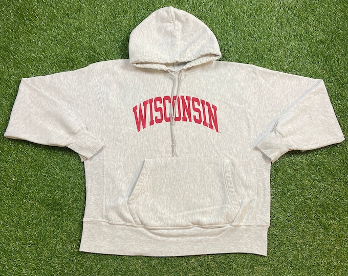 Vintage Wisconsin Badgers Hoodie Sweatshirt Champion Size Xtra Large XL NCAA College Football Madison Bucky Badger Pull Over Oversized