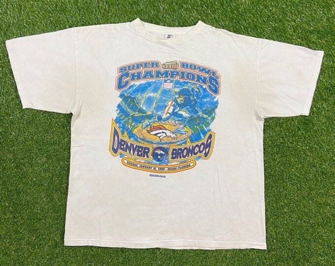 Vintage Denver Broncos Super Bowl XXXIII Champions 1999 T Shirt Tee Starter Made USA Size Xtra Large Xl NFL Football Colorado John Elway 90s