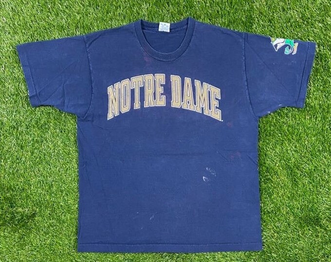 Vintage University of Notre Dame T Shirt Tee Salem Sportswear Made USA Large Fighting Irish 1990s 90s NCAA College Football Classic L