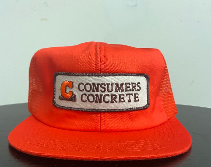 Vintage Consumers Concrete Snapback Hat Made USA OSFA Construction Machinery Manufacturer 1980s 80s K Brand Trucker