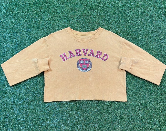 Vintage Harvard University Long Sleeve Crop Shirt Size Small S NCAA College Classic Law Ivy League Cambridge Massachusetts 1990s 90s