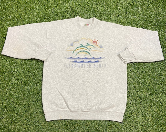 Vintage Clearwater Beach Crewneck Sweatshirt Size Medium M Florida St Petersburgh Tampa Bay Sunshine State Tropical Beach 1990s 90s