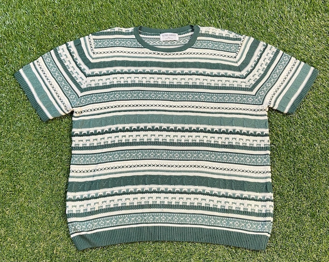 Vintage Green Knit Crewneck Sweater Alfred Dunner Made USA Size Xtra Large XL Quality Warm Winter Fashion Pull Over 1980s 80s