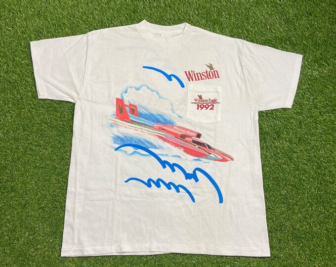 Vintage Winston Eagle 1992 T Shirt Tee Size Xtra Large XL Sport Racing Stripe Car Race 1990s NASCAR Dale Cigarette Smoking All Over Print