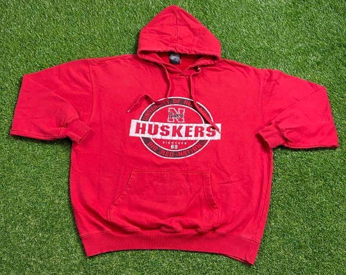 Vintage University of Nebraska Cornhuskers Hoodie Sweatshirt Size Xtra Large XL NCAA College Football 1990s 90s Pull Oversized