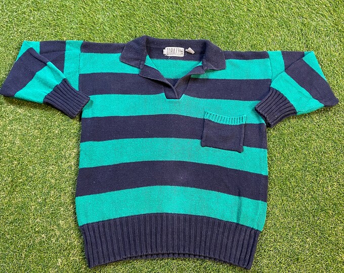 Vintage Blue Green Knit Sweater Tarazzia Size Small S Quality Warm Winter Fashion Pull Over 1980s 80s
