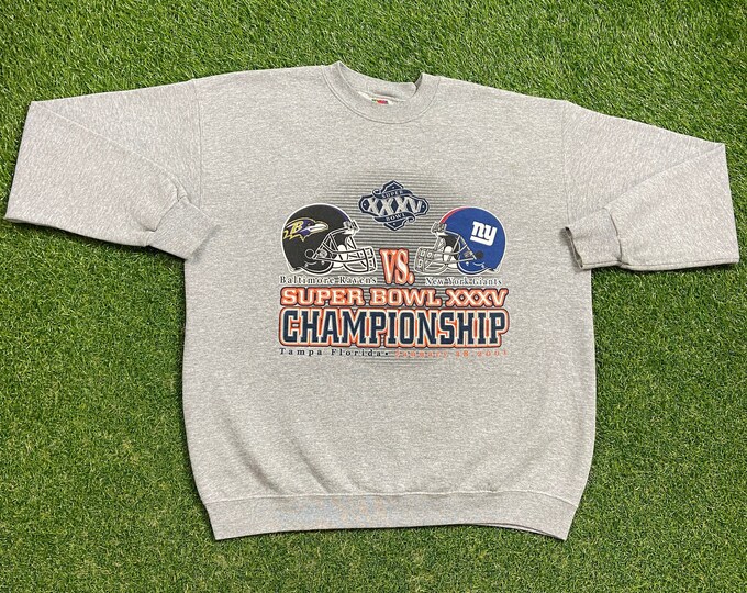 Vintage New York Giants vs Baltimore Ravens Super Bowl XXXV 2001 Crewneck Sweatshirt Size XL NFL Football Tampa Bay Florida 00s Pull Over