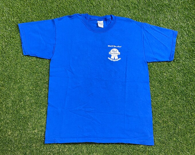 Vintage Pabst Blue Ribbon T Shirt Tee Size Large L PBR All Over Print Beer Brew Alcohol Milwaukee Original Classic 1990s 90s