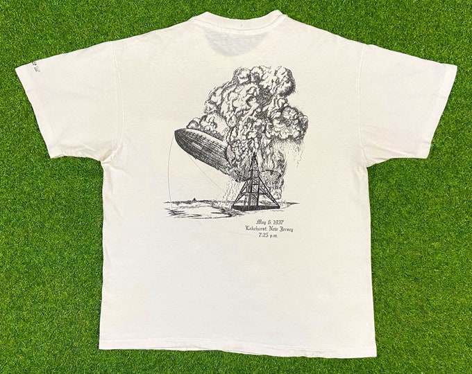 Vintage United States Navy Airship Tavern Tshirt Hanes Large Made USA White USA Military 1990's 90's Rare Shirt Hindenburg Zeppelin