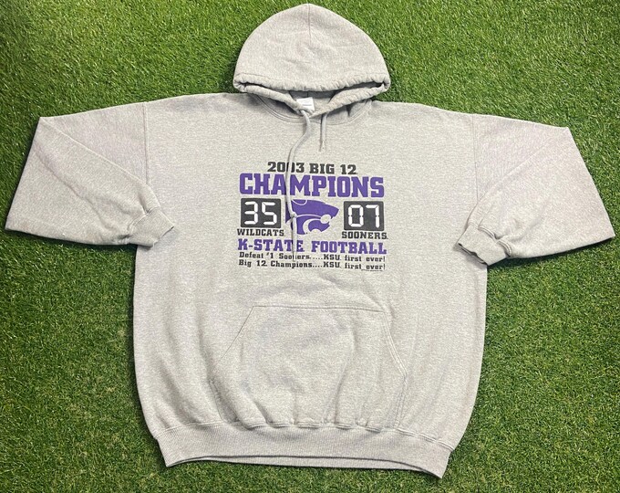 Vintage University of Kansas State Wildcats Hoodie Sweatshirt Gildan Size Xtra Large XL NCAA College Basketball Pull Over Oversized 1990s
