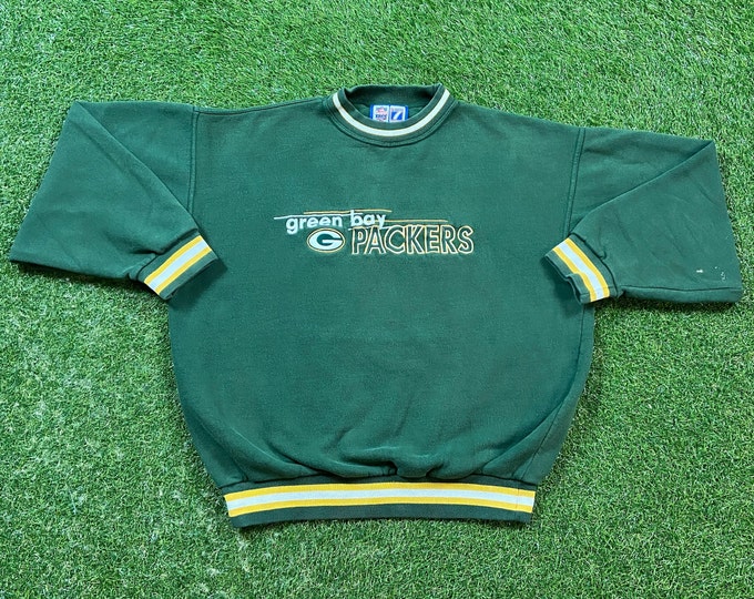 Vintage Green Bay Packers Crewneck Sweatshirt Logo 7 Size Large L NFL Football Wisconsin Cheese Head Favre Pull Over Oversized 1990s 90s