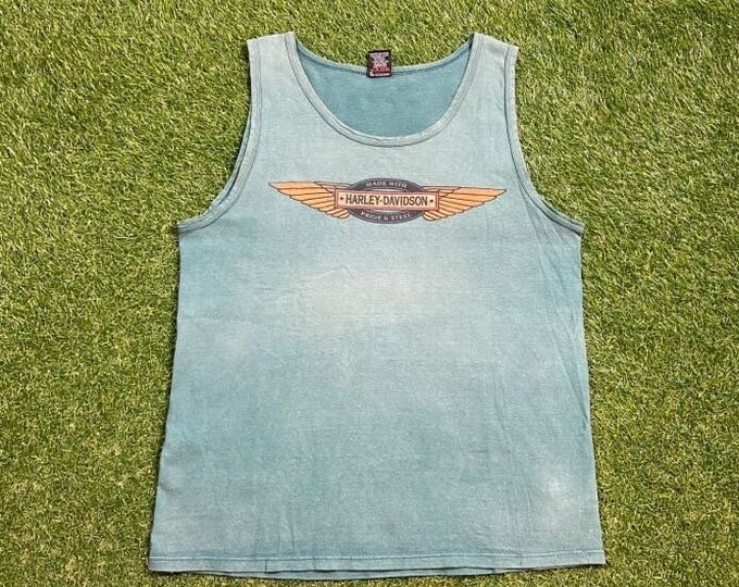 Vintage Harley Davidson Tank Top Shirt Made USA Size Large L Bike Week Daytona Beach HOG 3D Eagle Motorcycle Truckers Biker 1990s 90s