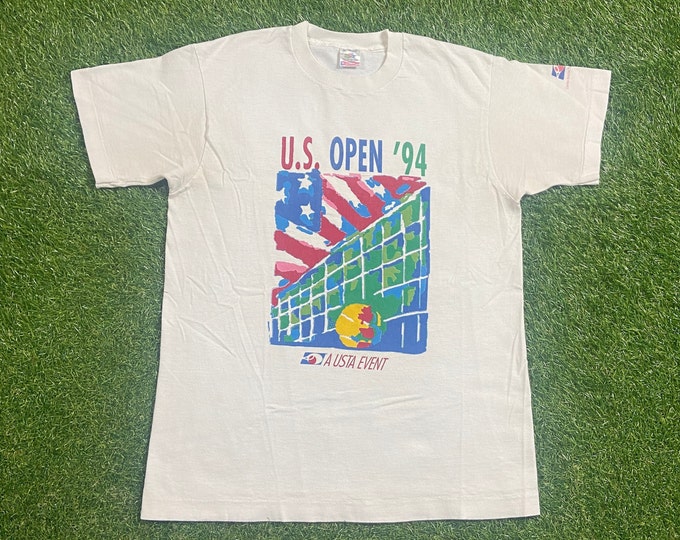 Vintage Tennis US Open 94 T Shirt Tee Made USA Size Medium M New York 1994 Serena Williams Andre Agassi Tennis 1990s 90s