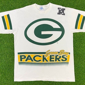 Vintage Green Bay Packers Front & Back Tee Salem Xtra Large Made USA 90s NFL Football Wisconsin Pack T-Shirt Cheese Head 1990s All Over XL