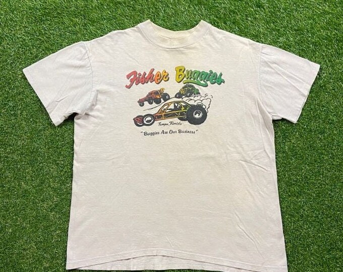 Vintage Fisher Buggies T Shirt Tee Stedman Made USA Size Large Tampa Bay Florida Classic Graphic Shirt NASCAR Racing 1970s 70s